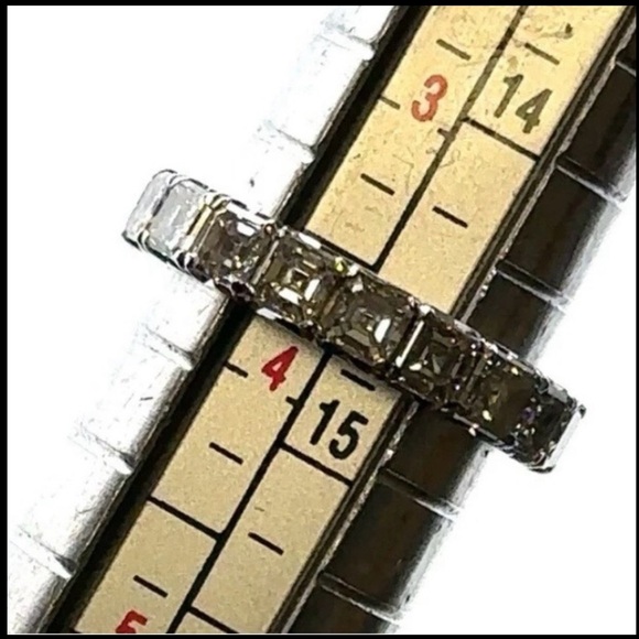 Auth.✅ 3.80 ctw Assher Cut Platinum Diamond Eternity Band Size 4✨ - Picture 11 of 12